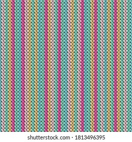 Closeup vertical stripes knitted texture geometric vector seamless. Carpet stockinet ornament. Traditional seamless knitted pattern. Handicraft backdrop.