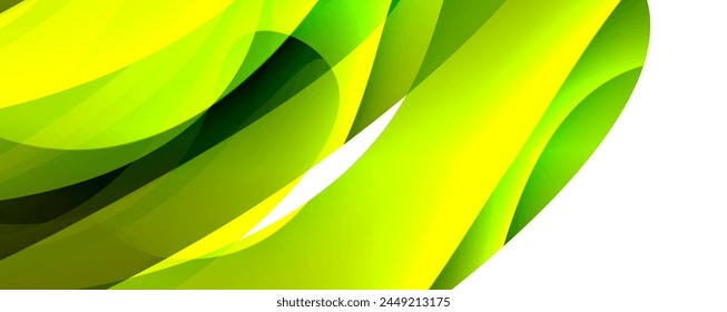 A closeup of a vibrant green and yellow swirl, resembling a pattern of a terrestrial plants leaf or flower petals on a white background, captured in macro photography