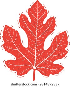 Close-up of a vibrant red maple leaf showcasing intricate vein patterns and serrated edges, symbolizing autumn and natures beauty.