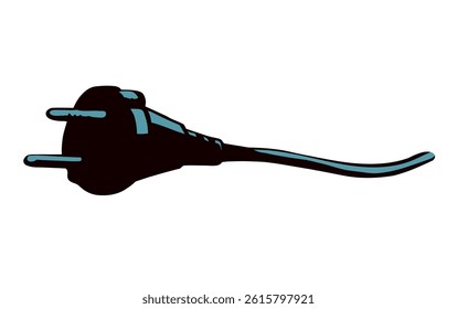 Closeup view 2 ac watt  portable plastic wattage hardware set white wall. Black pen outline hand drawn network rosette element app off logo pictogram doodle line pencil cartoon art style text space