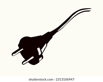 Closeup view 3 ac watt  portable plastic wattage hardware set white wall. Black pen outline hand drawn network rosette element app off logo pictogram doodle line pencil cartoon art style text space