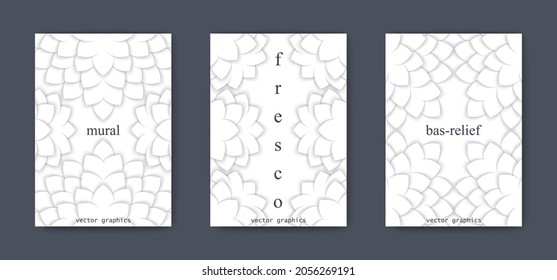 Close-up view of 3D carving abstract design. Modern paper art style. Layered paper cut structure. Vector template