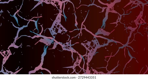 A close-up view of an abstract cracked surface with glowing neon-like veins in pink and blue against a dark, textured background.
