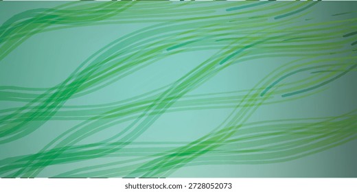 Uma visão em close-up de linhas verdes abstratas e redemoinhos criando um padrão dinâmico em um plano de fundo azul-petróleo.