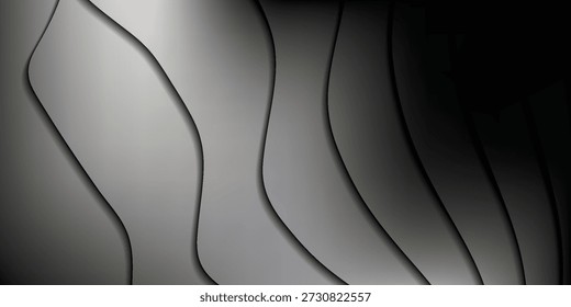 Uma visão de perto de linhas onduladas monocromáticas abstratas, criando uma sensação de profundidade com gradiente e sombra sutis.
