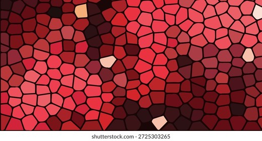 Vista de cerca de un mosaico abstracto con Formas poligonales irregulares en diferentes tonos de rojo, rosa y toques de blanco.
