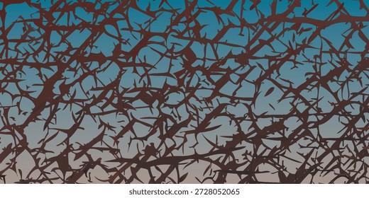 A close-up view of an abstract pattern resembling cracked earth or dried mud, set against a gradient sky.