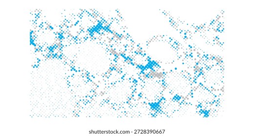 A close-up view of an abstract texture with blue and white elements, featuring a grid-like pattern and scattered shapes.
