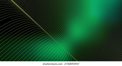 Vista de cerca de líneas onduladas abstractas en verde y oro, creando una sensación de profundidad y movimiento.
