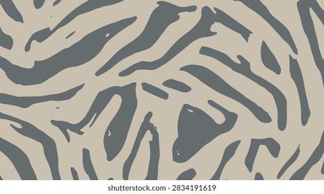 A close-up view of an abstract zebra pattern with irregular stripes in beige and dark gray.