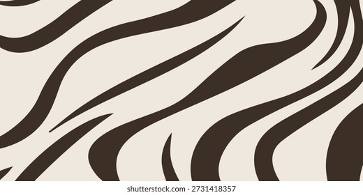 Vista de cerca de un patrón de impresión de cebra abstracta con rayas marrones oscuras sobre un fondo beige claro, creando un diseño elegante y moderno.