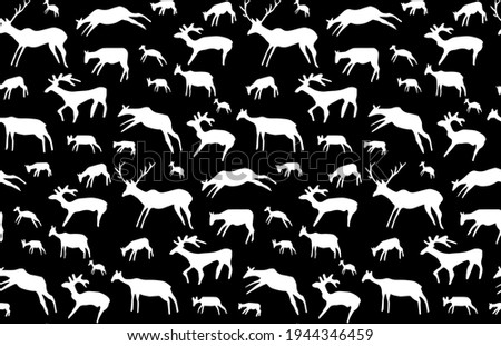 Closeup view age red African tribe run goat figure life pictograph set white backdrop. Line dark black ink paint hand drawn grunge flat bison bull shape logo design. Retro past era mural print style