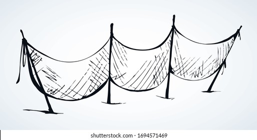 Das Fischernetz trocknet an der Küste. Vektorillustration