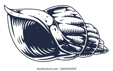 Close-up view of a beautifully detailed spiral seashell showcasing intricate patterns and textures against a plain white background evoking marine themes and natural beauty.