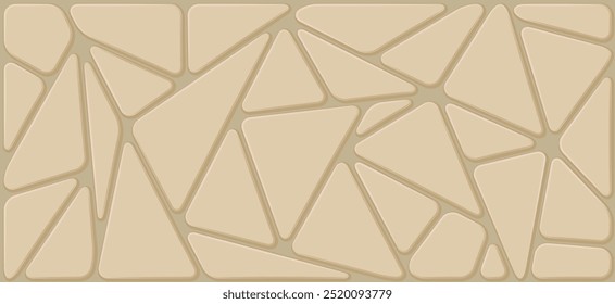 Vista de cerca de la pared de mosaico beige. Escena geométrica de triángulos irregulares. Ilustración vectorial de fondo. 