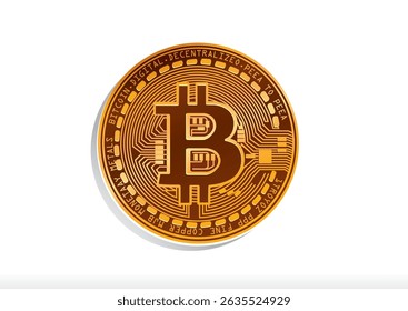 Close-up view of a Bitcoin coin featuring intricate designs and digital currency attributes on a clean background.