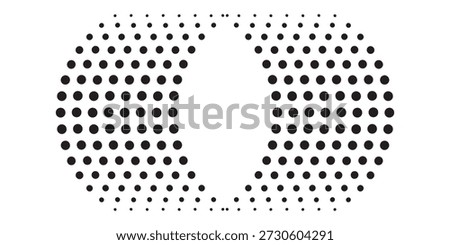 A close-up view of a black and white abstract pattern created by numerous dots arranged in a circular, oval-like formation with a central void.