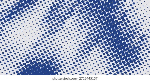 A close-up view of a blue halftone dot pattern on a white background, creating an abstract visual texture.