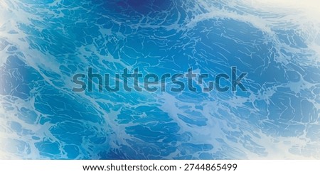 Close-up view of a blue water surface with intricate patterns of ripples and light reflections, creating an abstract and dynamic texture.