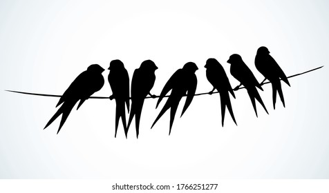 Closeup view cute lone martlet set. Light paper artwork text space backdrop. Outline dark ink pen hand drawn much electric cable logo pictogram emblem design. Modern artist doodle contour print style