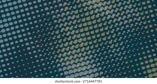 A close-up view of a dark teal background with a pattern of varying sized halftone dots, creating a textured and abstract visual effect.