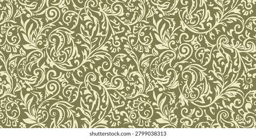 Close-up view of a decorative green and white floral pattern on a fabric