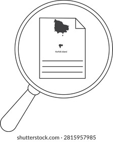 A close-up view of a document magnified by a glass, revealing a map and written content.
