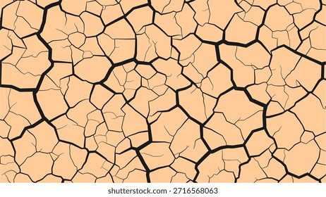 Vista de cerca de la tierra seca y agrietada, que representa un paisaje reseco con fisuras oscuras irregulares contra un fondo arenoso de color marrón claro, que ilustra las condiciones de sequía.