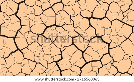 A close-up view of dry, cracked earth, depicting a parched landscape with irregular dark fissures against a light brown, sandy background, illustrating drought conditions.