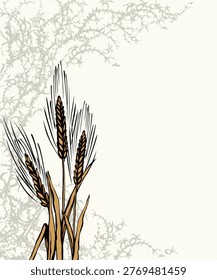 Closeup view dry good cereal crop twig. White text space. Black hand drawn Lord Jesus Christ new word sharp prickly stem danger icon border pattern picture design. Retro art cartoon line sketch style
