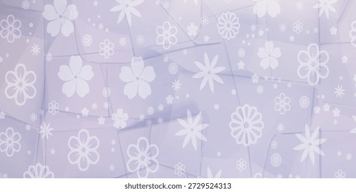 A close-up view of a fabric or paper surface adorned with an array of white floral and snowflake-like patterns, set against a gentle lavender hue.