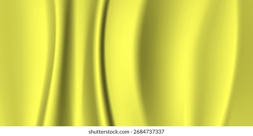 Uma vista de perto de um tecido amarelo fluente com cortinas suaves e elegantes e sombras sutis, criando uma sensação de profundidade e movimento.