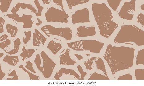 A close-up view of a giraffe's skin pattern, showcasing the natural, irregular shapes and earthy tones.