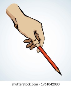Closeup view human author memo pointer. Female teacher white space text. Outline black ink artwork vintage male writer palm scribble letter list logo concept. Line draft in retro doodle cartoon style