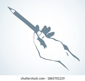 Closeup view human author memo pointer. Female teacher white space text. Outline black ink artwork vintage male writer palm scribble letter list logo concept. Line draft in retro doodle cartoon style