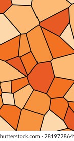 Close-up view of irregular polygon shapes in warm orange and peach tones separated by bold black lines, forming an abstract mosaic pattern.