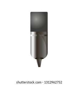 Close-up view of modern news, studio condenser-type cardioid microphone isolated over white background