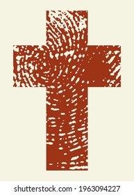 Closeup view old black saint pray man lord messiah savior rescue divine passion pain spirit life banner. Red ink line drawn holy forgiv logo mark retro biblic art light white paper text space backdrop