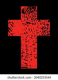 Cruz de huellas digitales. Patrón negro de dibujo del vector