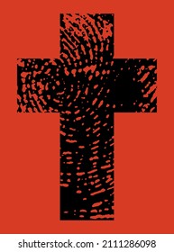 Cruz de huellas digitales. Patrón negro de dibujo del vector
