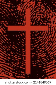Closeup view old black saint pray man lord messiah savior rescue divine passion pain spirit life banner. Red ink line drawn holy forgiv logo mark retro biblic art light white paper text space backdrop