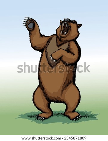 Closeup view old furry scare arctic wisps walk leg fear forest sky text space. Outline dark black hand drawn scary fur eye fierce mad pet open jaw grin snarl retro line art style zoo logo sign emblem