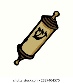 Closeup view old holy God wooden box magen pray cult outline logo. Line black ink hand drawn front house wood gate frame silver metal retro biblic art doodle sketch cartoon style white David star text