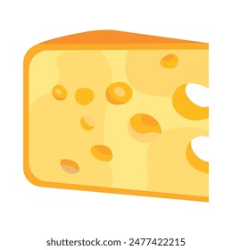 A close-up view of a piece of swiss cheese with characteristic holes known as eyes.