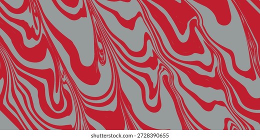 A close-up view of a red and gray abstract marbling pattern with fluid, swirling lines creating a dynamic and organic texture.