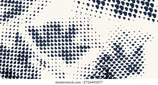 Uma visão em close-up de um padrão repetitivo de corações pequenos escuros renderizados em um efeito de meio-tom contra um fundo de cor creme.