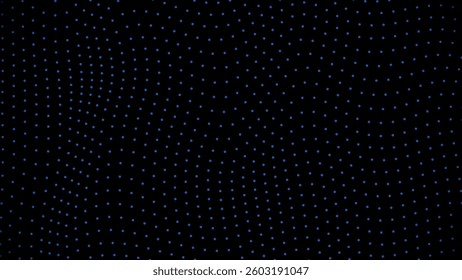 A close-up view of a repeating pattern of small, glowing blue dots on a dark black background.