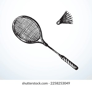 Closeup view round circle stretch string point ball shot return gear set element light sky text space. Black outline ink pen hand drawn club league speed win relax logo emblem retro doodle cartoon art