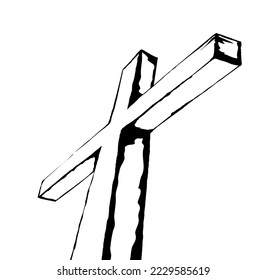Closeup view saint man lord messiah savior rescue divine passion pain spirit life banner. Line black hand drawn holy forgiv statue logo icon sign retro sketch art light white stone text space backdrop