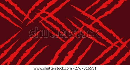 A close-up view of sharp red tiger claw marks on a dark red background
